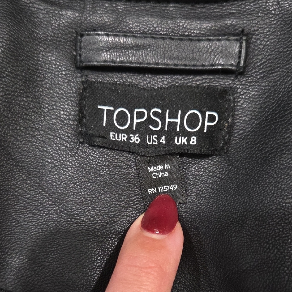Topshop Quilted Black Leather Jacket - Picture 2 of 8